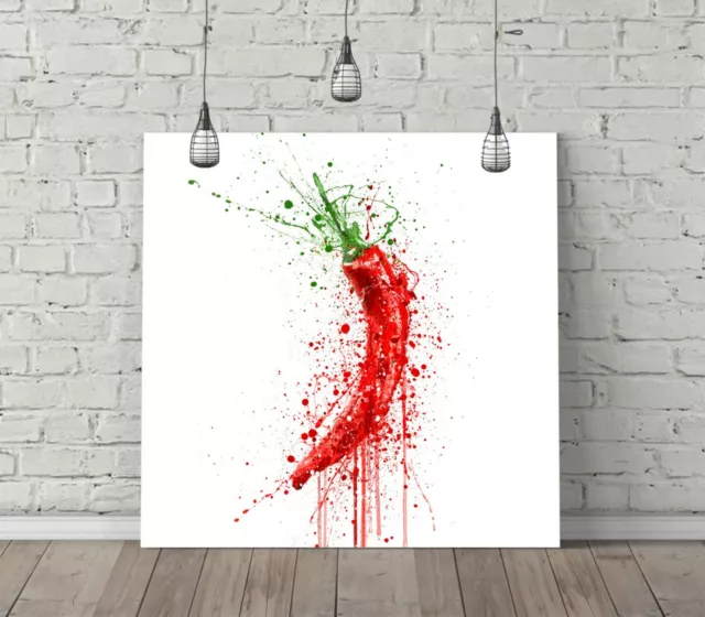 Red Chilli Splash Art Square Canvas Wall Art Float Effect/Frame/Poster Print