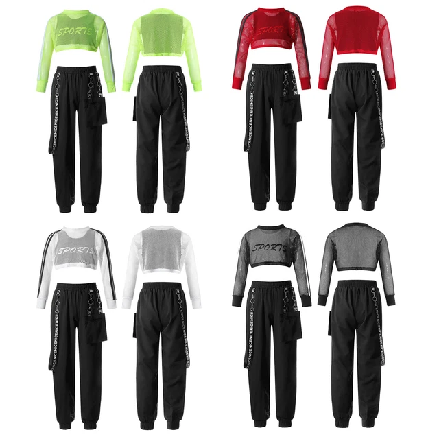 Kids Girls Top+Vest+Pants Sets Running Sports Set Workout Tracksuit Active Mesh