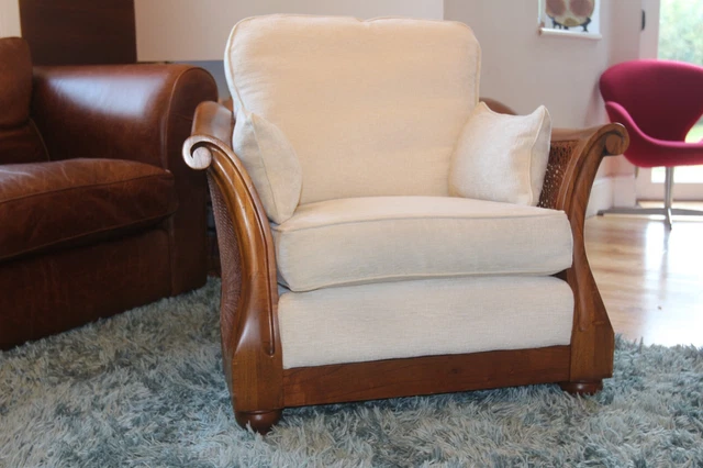 Handmade multiyork armchair carved wooden bergere rattan, cost new£2500