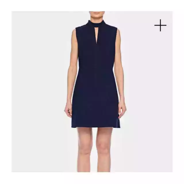 Tibi Bond Stretch Navy Mock-Neck Sleeveless Mini Dress Size 12