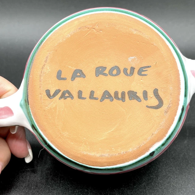 Rare Majolica Studio Art Pottery La Roue Vallauris France Covered Dish Crock