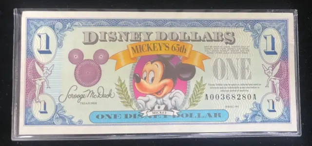 1993 One Disney Dollar AA Series Mickey's 65th Note
