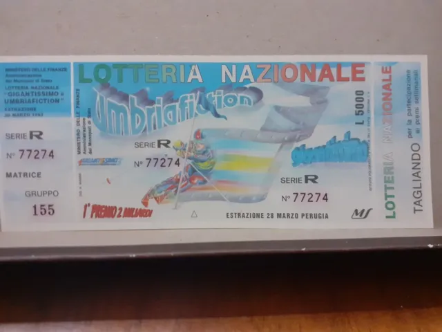 Umbriafiction Perugia  Biglietto Lotteria 1993 Con Tagliando E Matrice