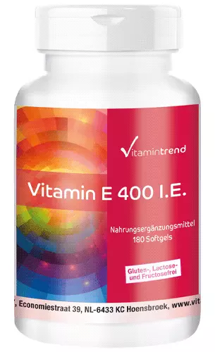 Vitamin E 400 IE, 267 mg - 180 Softgels, Antioxidans, hochdosiert | Vitamintrend 3