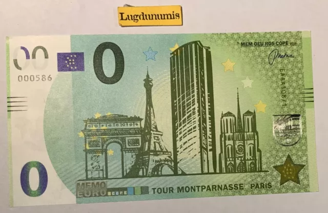 Billet 0 Euro  Tour dMontparnasse Paris mon amour - euro souvenir touristique