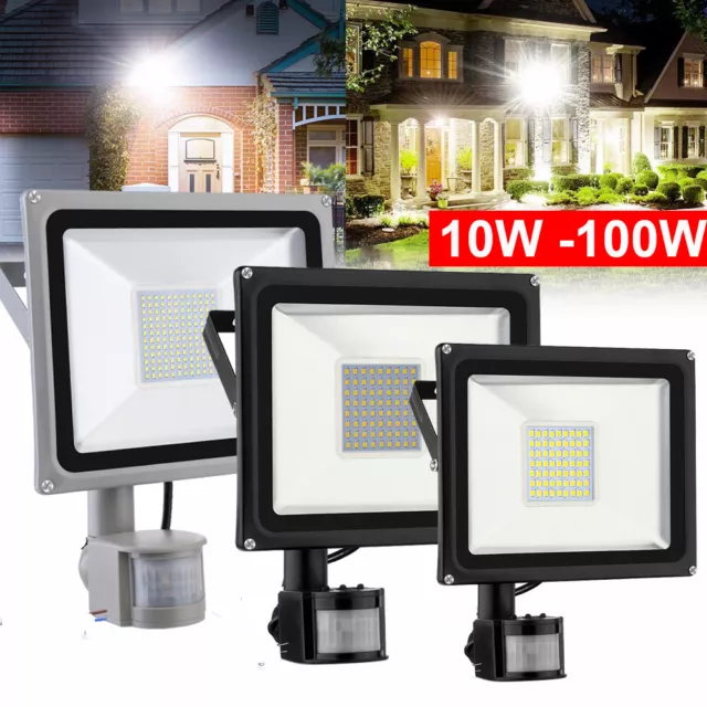 LED Fluter mit Bewegungsmelder 10-100W Scheinwerfer Ausen Strahler Lampe IP65