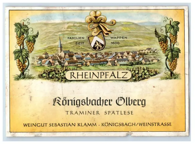 1970's-80's Rheinpfalz Ronigsbacher Olberg German Wine Label Original S20E