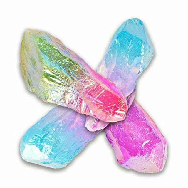 Unicorn Horn Aura Quartz Crystal Point Irredescent Titanium Rainbow Healing R...