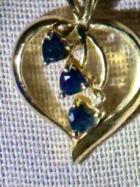 Gold Electro Over 925 Silver Heart Pendant & Chain With Blue Spinels & Diamond 2