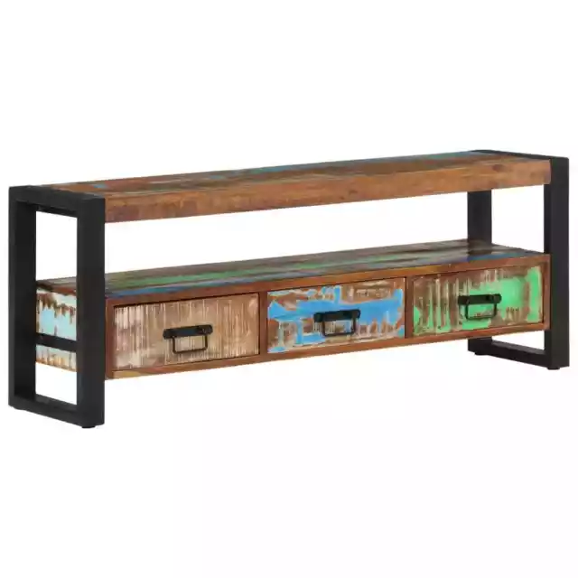 JUNZAI TV-Schrank 120x30x45  Altholz Massiv Fernsehtisch, TV Lowboard, Q0P5