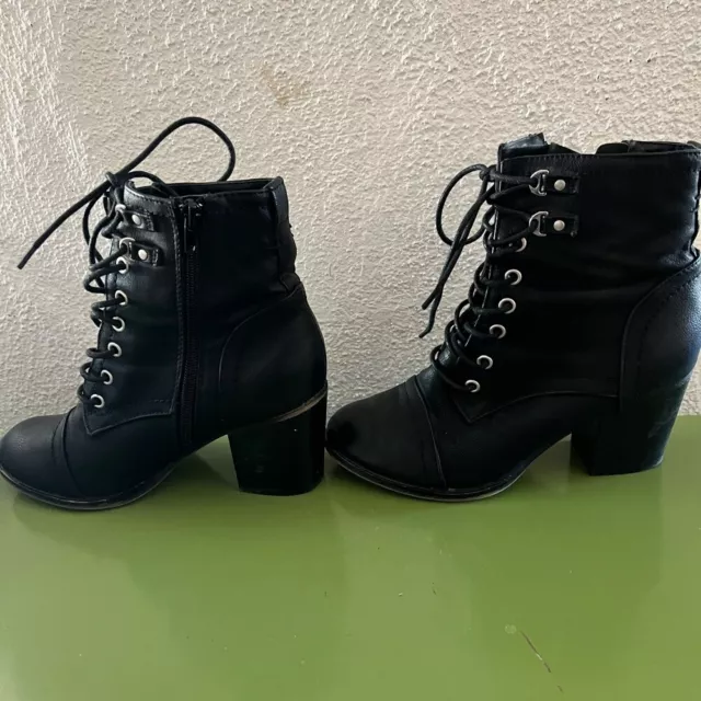 Madden Girl Black Westmont Combat Boots Heeled 3