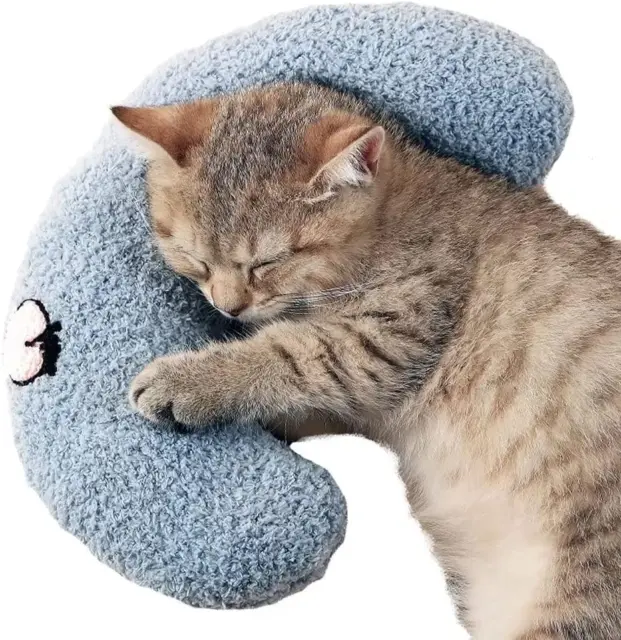 Ultra Soft Fluffy Cat Pillow, Calming Half Donut Pet Toy Cuddler