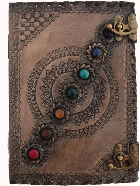 Seven Chakra Medieval Stone Embossed Handmade Book of Shadows Office Notebook