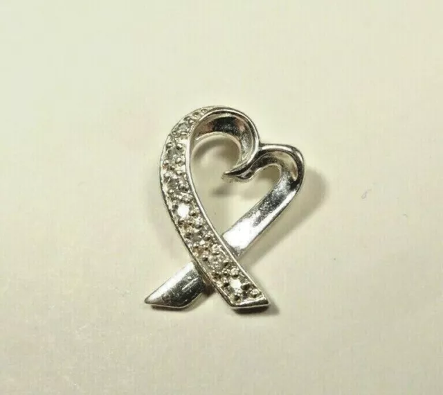 Vintage Open Heart Love Infinity Clear Stone Pave Pendant Charm Sterling Silver