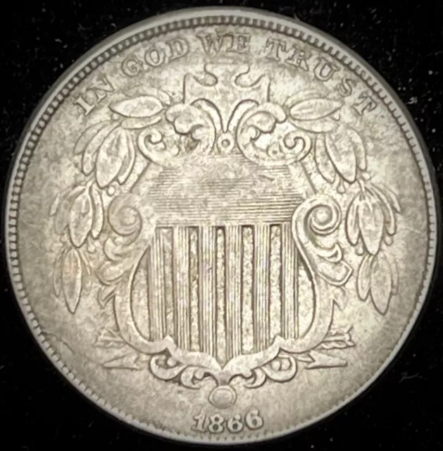 1866 5C Rays Shield Nickel - XF