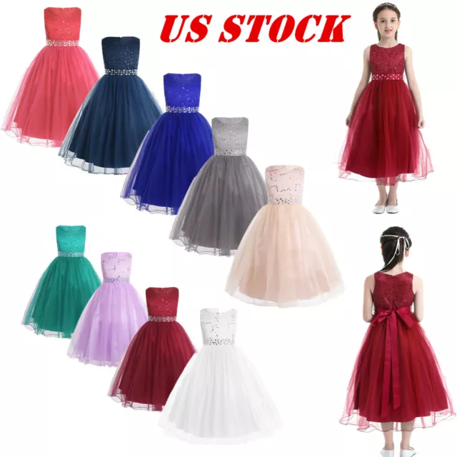 US Flower Girls Dress Party Kids Wedding Pageant Bridesmaid Princess Formal Gown