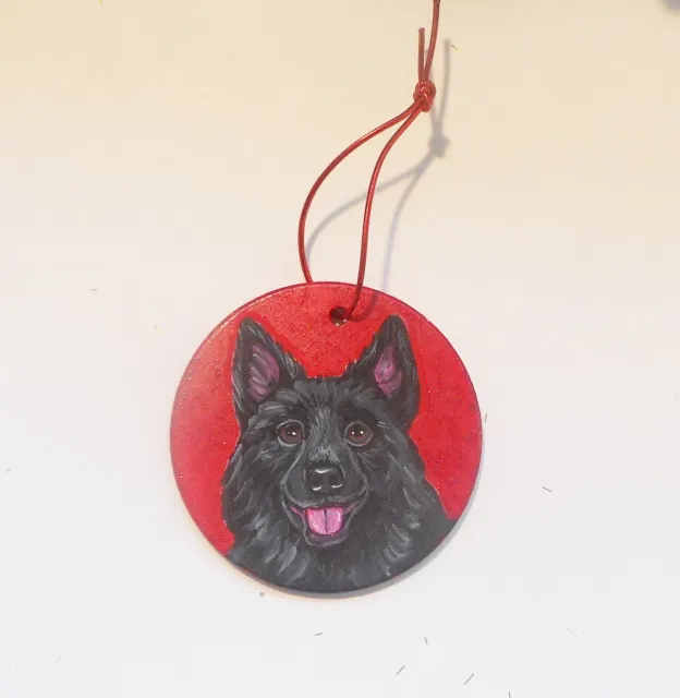Schipperke Dog Christmas Ornament Decoration Hand Painted Ceramic