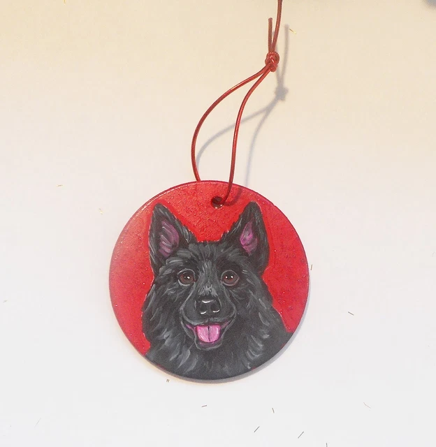 Schipperke Dog Christmas Ornament Decoration Hand Painted Ceramic