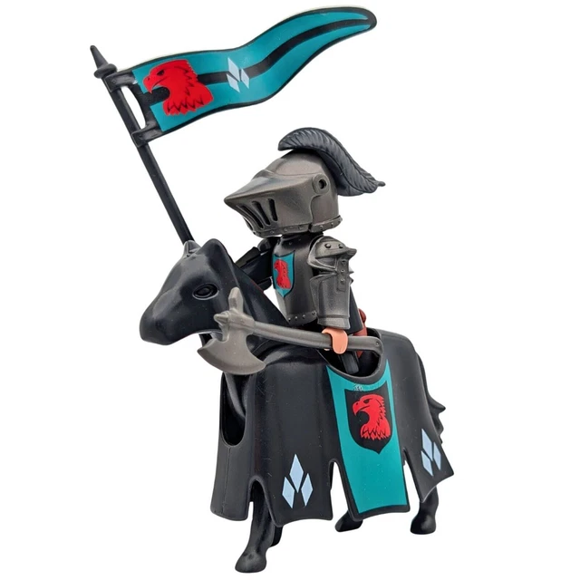 Figurines Playmobil Chevaliers Du Faucon - Archer, Drapeau, Bleu, Occasion, Lot