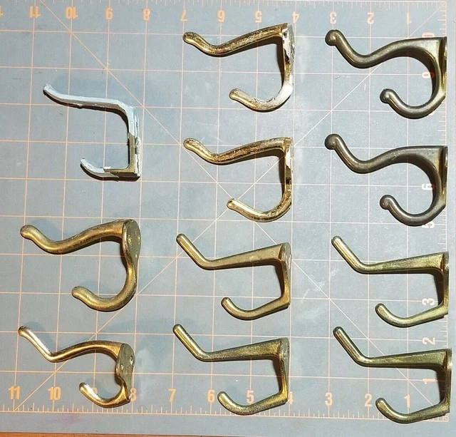 Lot of 11 Mixed Hook Coat Hat Hooks. Some Look Matching. Some Look Vintage.