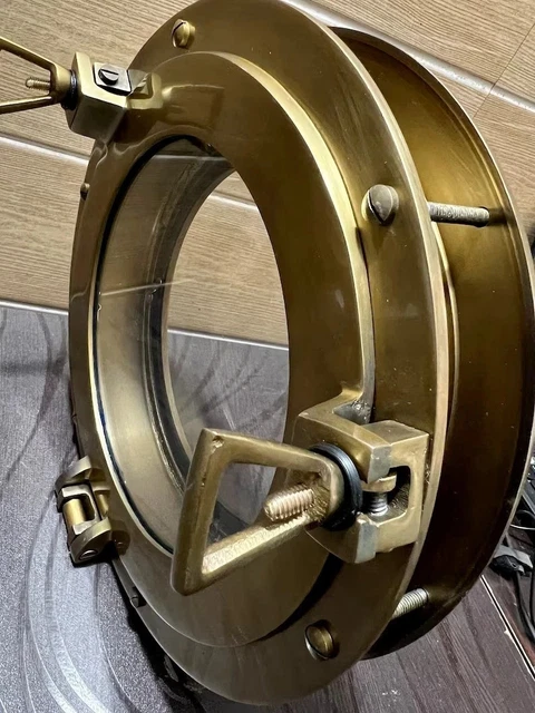 Oblò Decorativo Nautico In Vetro E Alluminio - Finestra Rotonda Da Parete 30,5 Cm, Stile Antico Argento