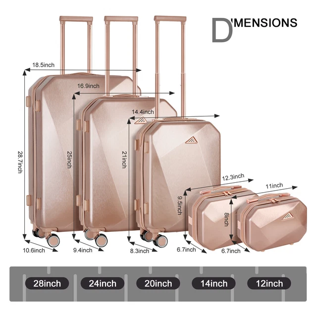 5 Piece Luggage Set ABS Hard Shell Business Suitcase Travel Carry on Bag w/TSA