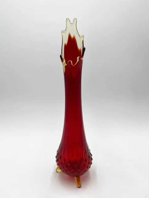 LE Smith Red Flame Three Footed Amberina Stretch Swung Vase Vintage MCM 14”