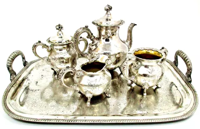 ANTIQUE Van Bergh Silver Plate Co 486 Rochester NY 6pc Tea/Coffee Set & Tray