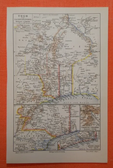 TOGO  Deutsche Kolonie  Nachbarländer historische Landkarte v.1897
