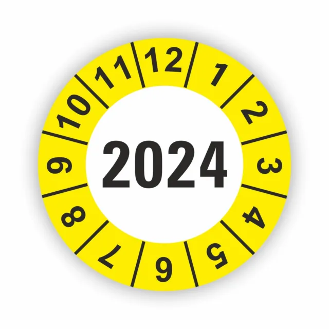 Jahresplakette 2024 Prüfplaketten GELB Ø 20 I 30 I 40 mm I Wartungsetiketten
