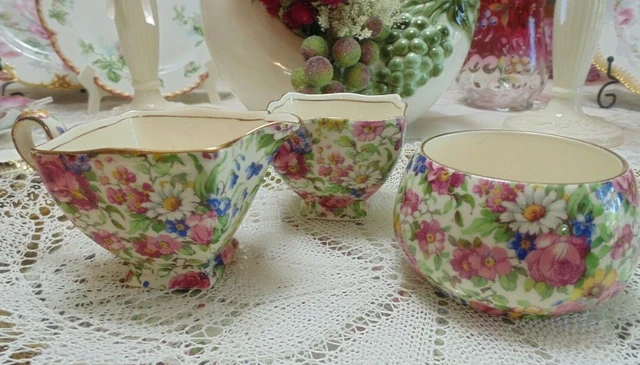 Trio Royal Winton Summertime Chintz Open Sugars Creamer Grimwades England 1950's