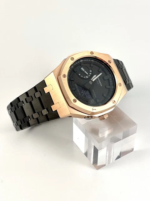 Custom Casioak Mens Wrist Watch, Casio GA-2100 Two-Tone Rose Gold and Black Custom Casioak Mens Wrist Watch, Casio GA-2100 Two-Tone Rose Gold and Black