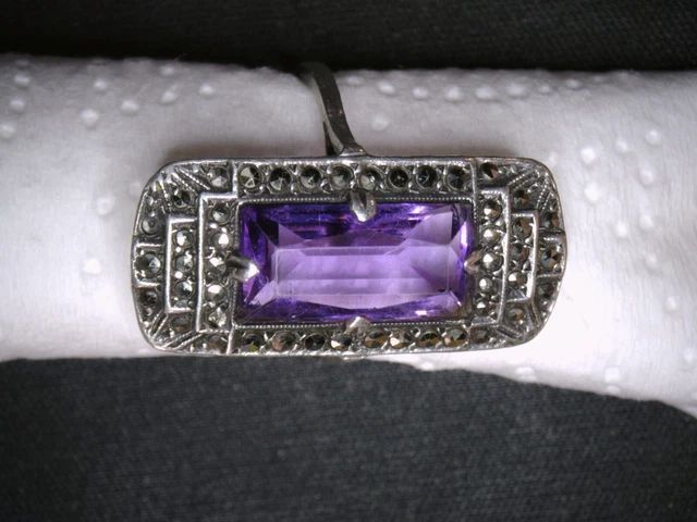 Bague Ancienne Marquise En Argent Et Grenats - Vintage XIXe Siècle, Poinçonnée, Taille 54