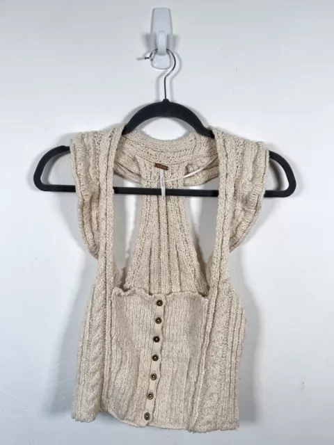 Free People Knitted Corset Vest Womens Medium Jumper Sweater Tank Boho New