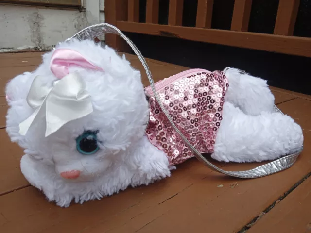 poochie co dog purse White with Pink Sequin & Shoulder Strap