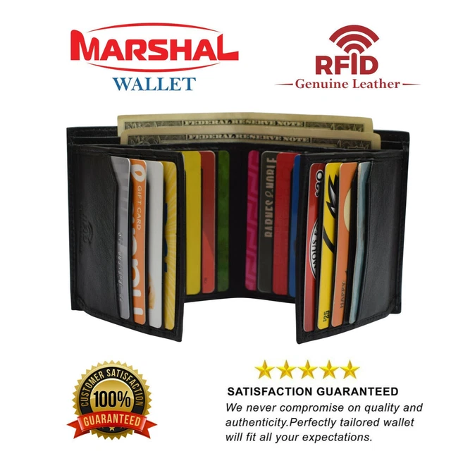 Genuine Leather Men's Bifold Wallet Slim Hipster Cowhide Credit Card RFID Black