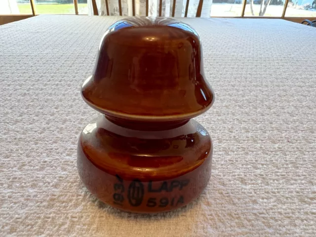 LAPP 1934 Brown Glazed Porcelain Wire Insulator ~ Mushroom Shape ~ Screw Type