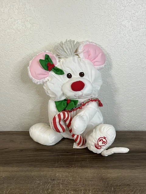Fisher Price Puffalumps Christmas Mouse Candy Cane VTG Nylon Plush #8036 1986