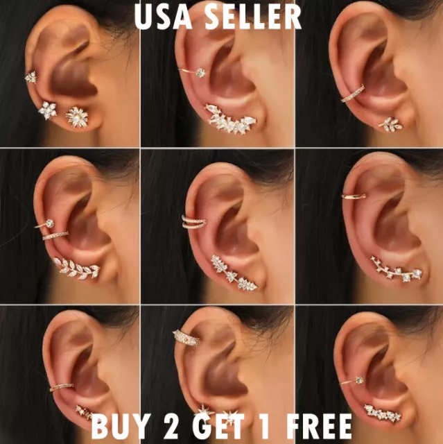 Ear Clip Set Fashion Crystal Cuff Stud Women's Punk Cartilage Earring Jewelry