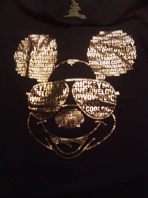 Disney Mickey Mouse Love Cool Wow Med Black TShirt Gold Graphic Text  Sunglasses