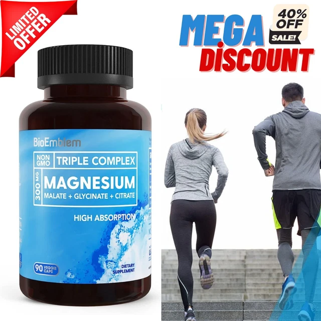 90 CAP BIOEMBLEM Triple Magnesium Complex 300mg Boost Energy&Muscles