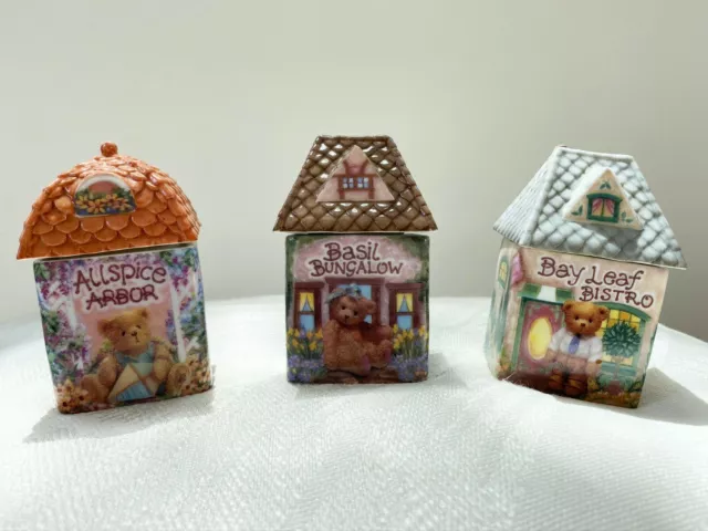 Rare Enesco Cherished Teddies Complete Set Spice Village spice jars rack 3