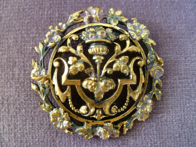 Bouton ancien métal décor doré 35 mm antique button