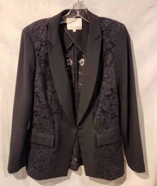 Rebecca Taylor  Corded Lace  Panel Blazer Jacket Size 10  Black