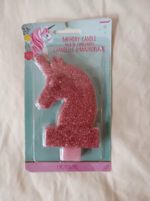 New Big Magical Unicorn PInk glitter Candle Birthday Party Supplies Decoration