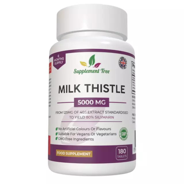 Milk Thistle  5000mg 180 Tablets  - High Strength Silymarin Supplement UK Made