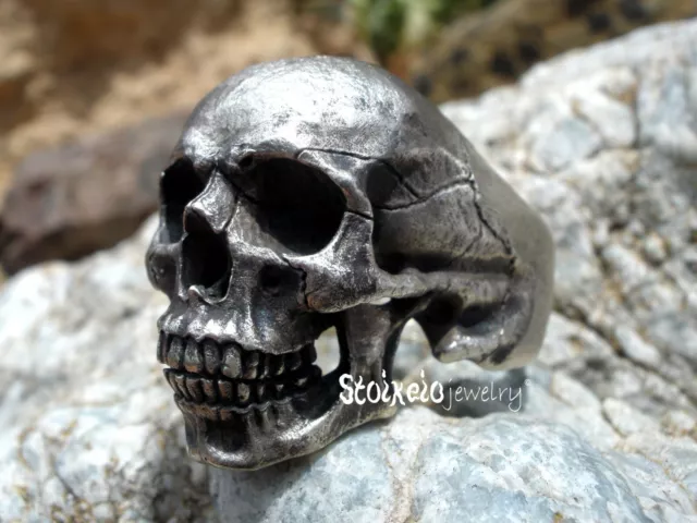 Skull Men's Ring, Solid Sterling Silver 925 Anatomical Skull Men's Ring Handmade