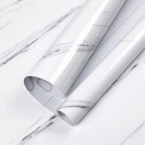 17.7inch×472.4inch White Marble Contact Paper Granite Wallpaper Roll Removable