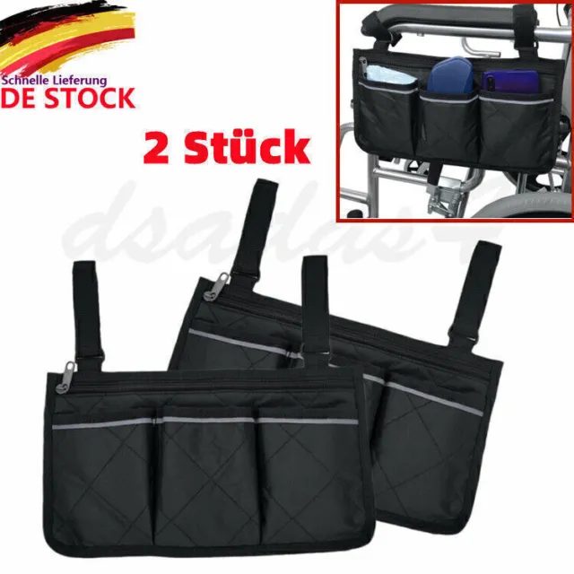 2 Stück Universal Rollstuhl Seitentasche Tasche Aufbewahrungszubehör E8C2