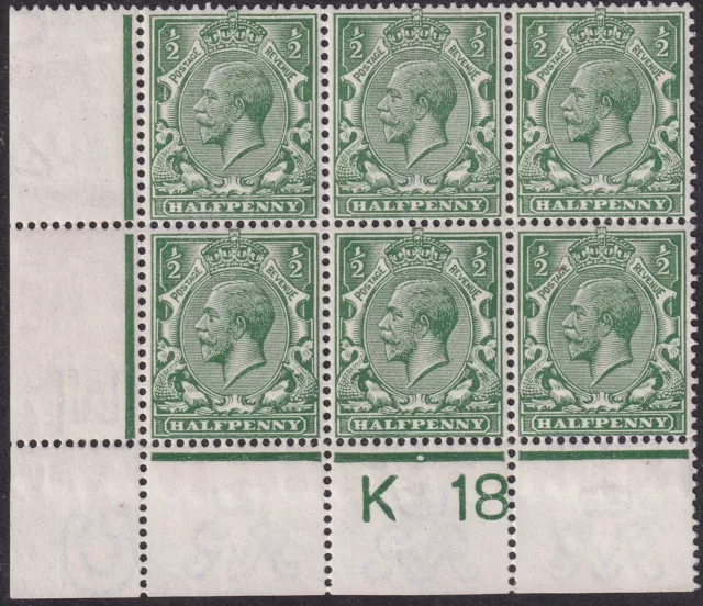 SG 356 N14(4) 1/2d Blue Green pane of 6 Fine Unmounted Mint (3x m/mint) Cat £360